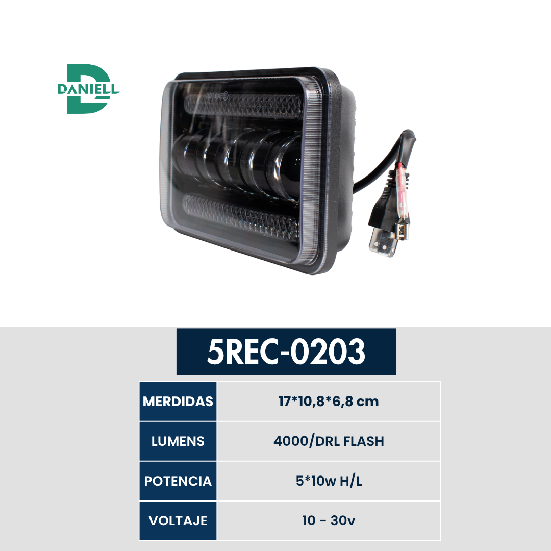 Unidad Exploradora LED Rectangular para Kenworth y NPR | Daniell - 50W | 4000 Lúmenes | DRL Flash | Envío Gratis Colombia