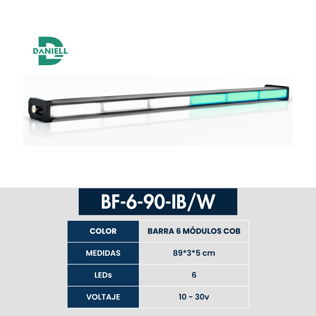 Barra LED Panoramica COB 6 Módulos | Daniell - 89 cm | 10-30V | Ideal para Vehículos Pesados