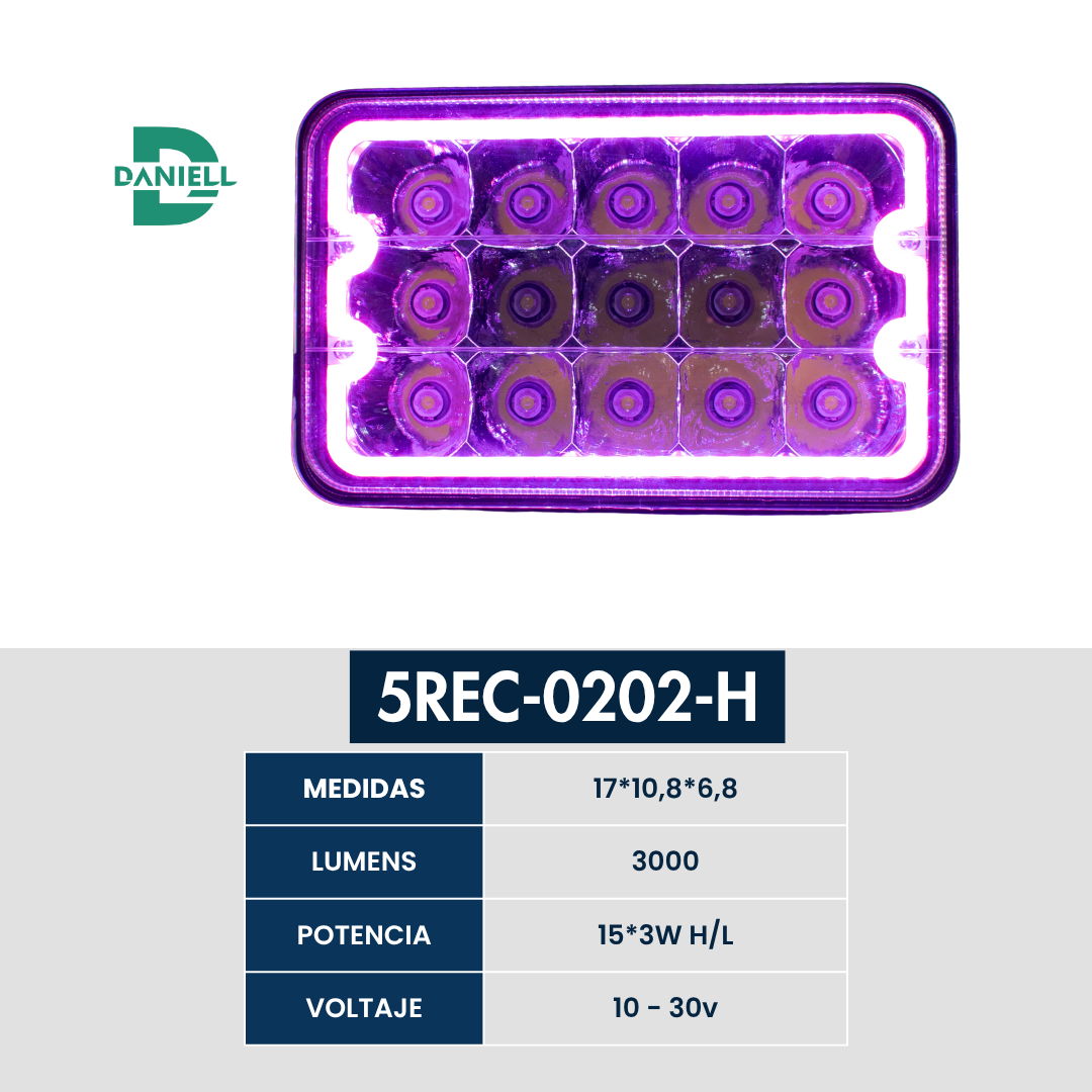 Lampara Led Daniell Rectangular 4652 5p + Ojo De Ángel Npr/kenworth