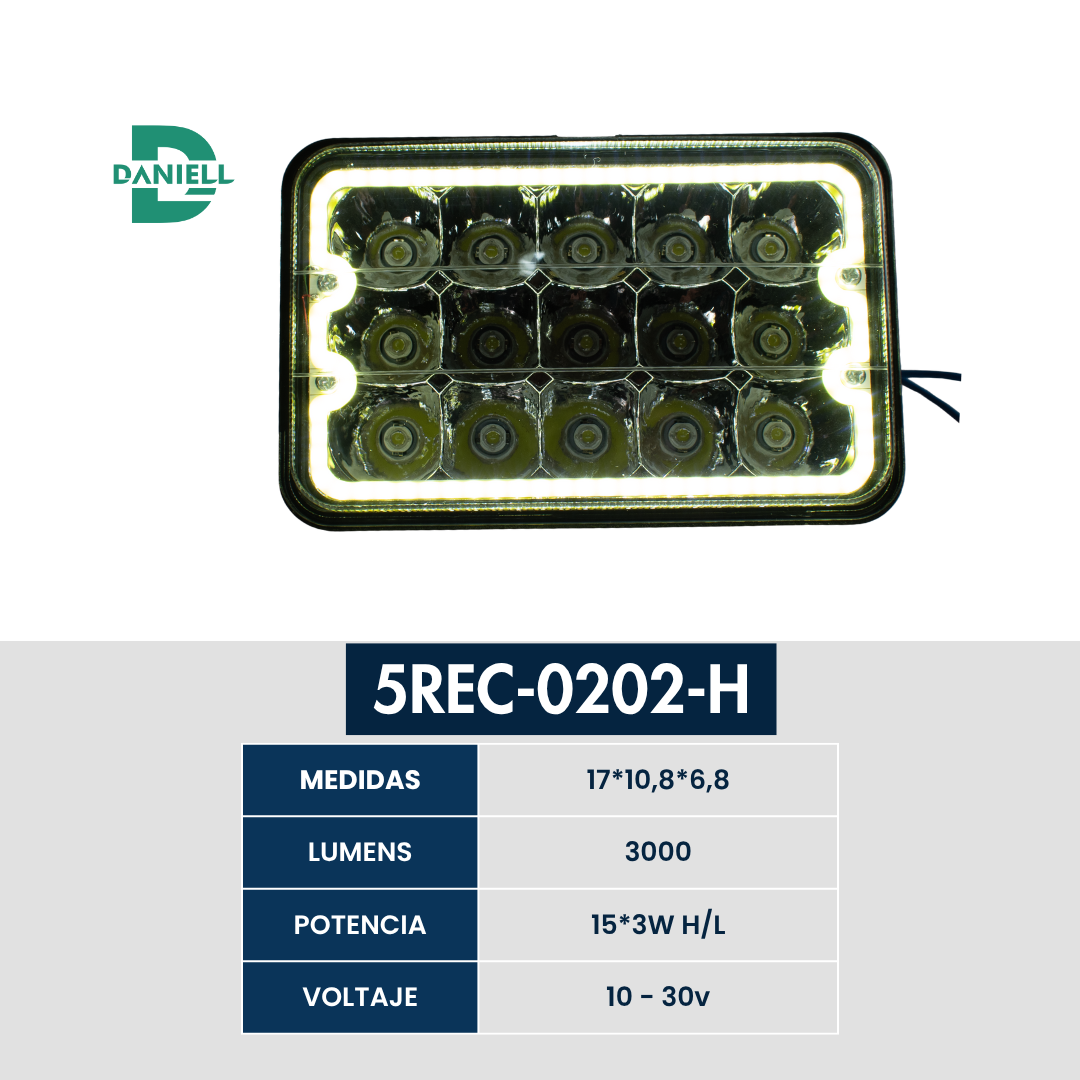 Lampara Led Daniell Rectangular 4652 5p + Ojo De Ángel Npr/kenworth