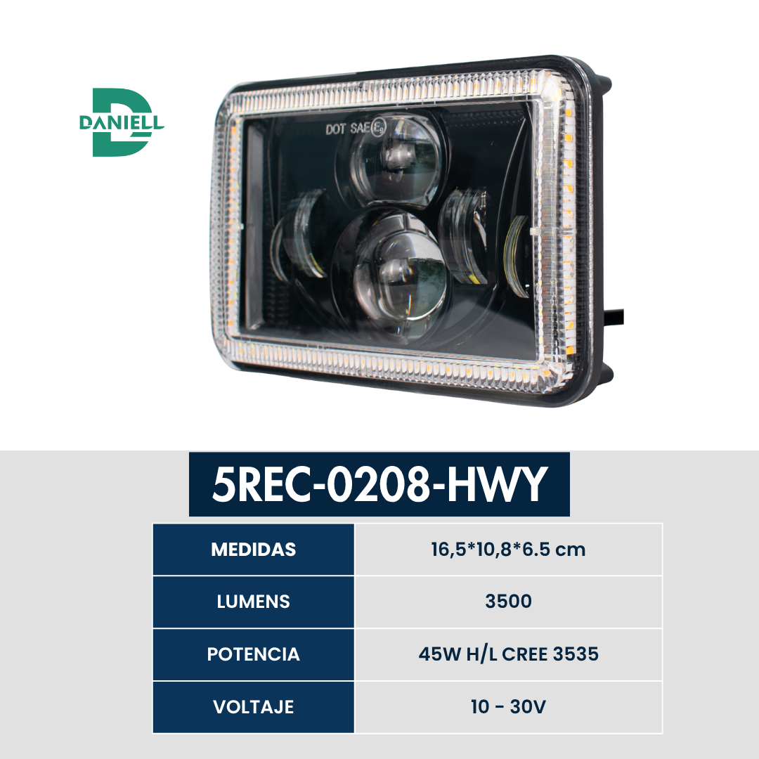 Unidad Exploradora LED Rectangular 5" con Tecnología CREE | Daniell - 45W | 3500 Lúmenes | Alta/Baja | 10-30V | Envío Gratis Colombia