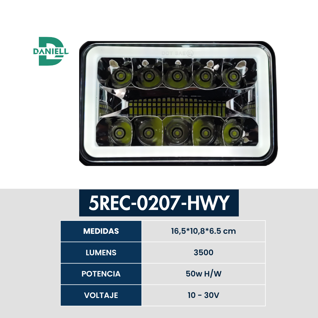 Unidad Exploradora LED Rectangular 5" High Performance | Daniell - 50W | 3500 Lúmenes | Alta/Baja | 10-30V | Envío Gratis Colombia