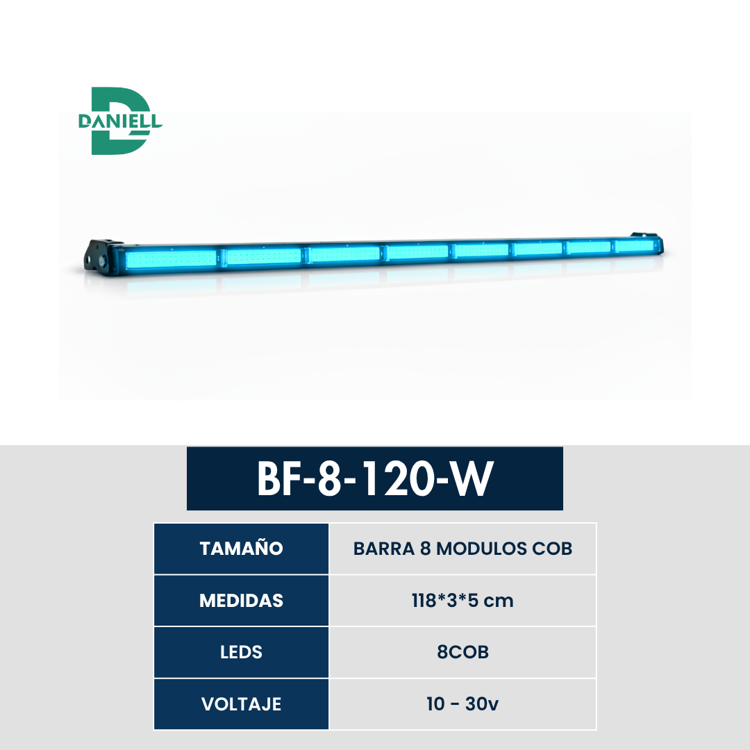 Barra LED Panorámica COB 8 Módulos | Daniell - 118 cm | 10-30V | Iluminación Profesional para Vehículos Pesados