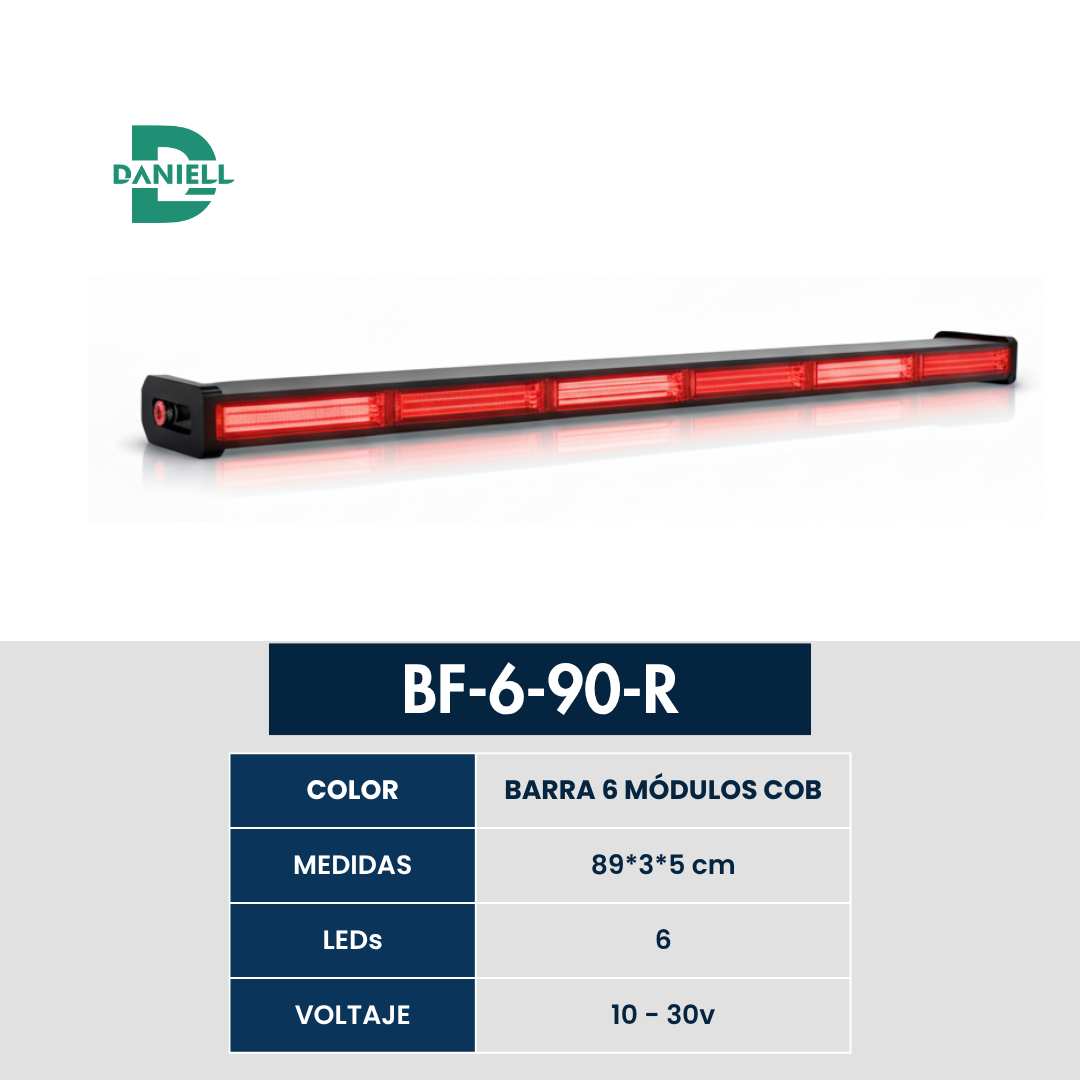 Barra LED Panoramica COB 6 Módulos | Daniell - 89 cm | 10-30V | Ideal para Vehículos Pesados