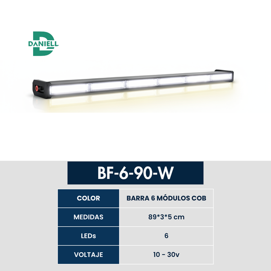 Barra LED Panoramica COB 6 Módulos | Daniell - 89 cm | 10-30V | Ideal para Vehículos Pesados