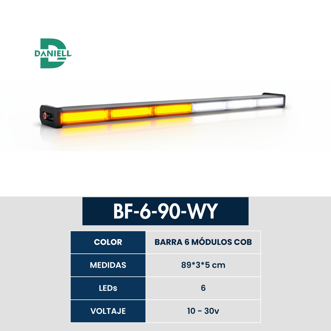 Barra LED Panoramica COB 6 Módulos | Daniell - 89 cm | 10-30V | Ideal para Vehículos Pesados