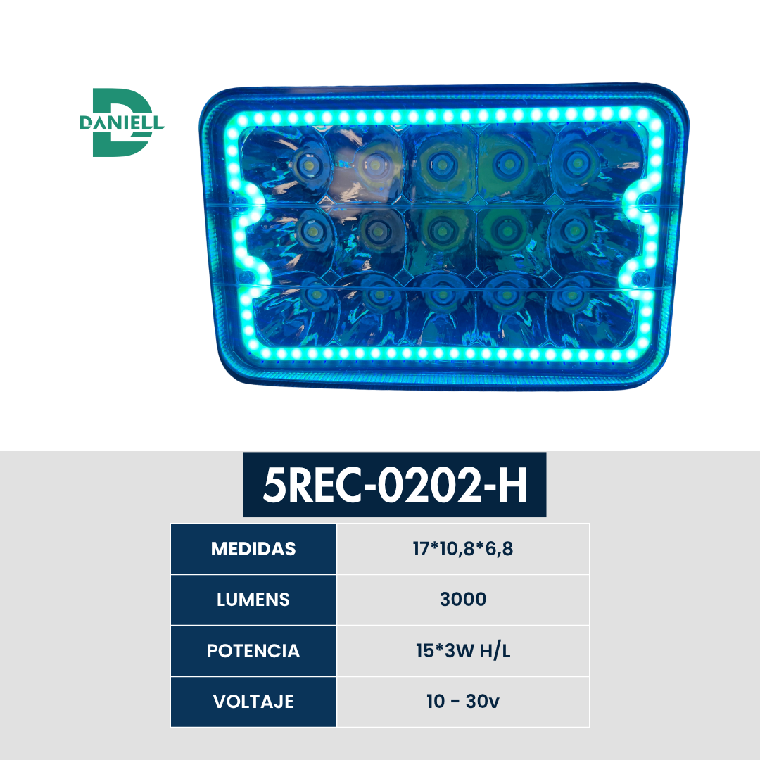 Lampara Led Daniell Rectangular 4652 5p + Ojo De Ángel Npr/kenworth