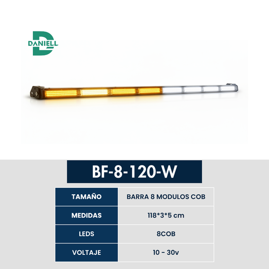 Barra LED Panorámica COB 8 Módulos | Daniell - 118 cm | 10-30V | Iluminación Profesional para Vehículos Pesados